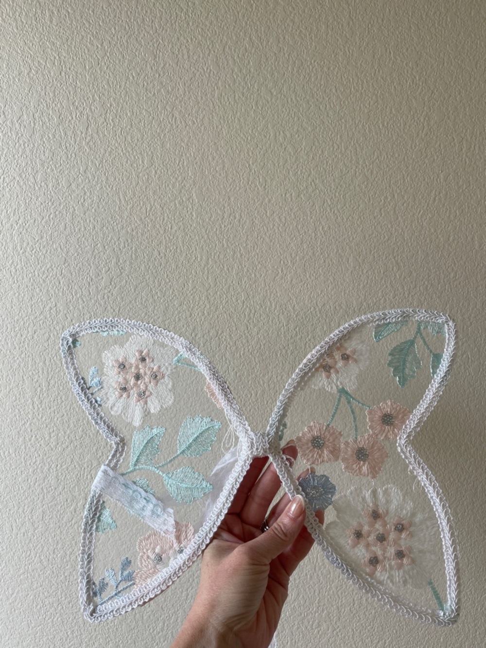Sheer Floral Embroidered butterfly wings - Pink & Mint Accents